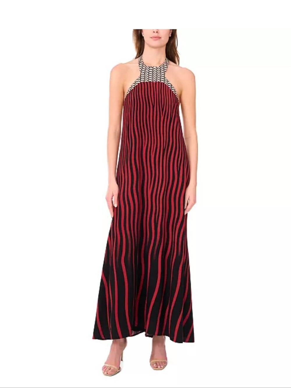 1.STATE NWT Striped Halter Maxi Dress Size S Rose Black Open Back $99